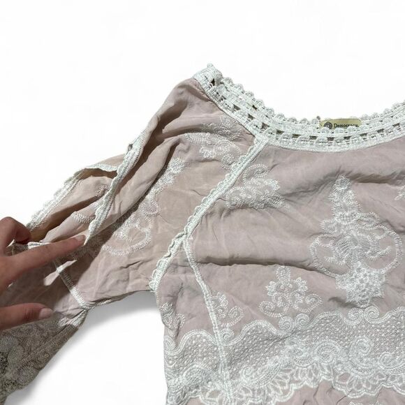 DEMOCRACY Raglan Sleeve Pink lace & crochet bell sleeve top | Fairycore | Size M - Picture 3 of 7